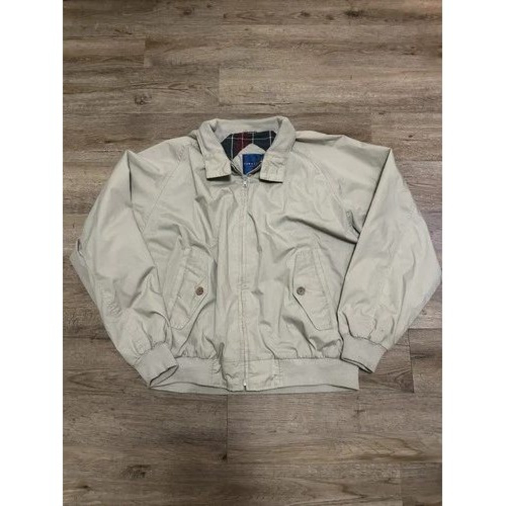Towncraft Harrington Grandpa Jacket Mens XL Plaid Lined Full Zip Tan